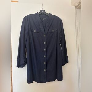 Classiques Entier Dark Blue Linen Shirt Jacket